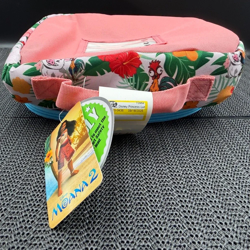 Disney Moana2 Insulated Lunch Bag Bioworld Princess Simea Pua Hei Hei Pink Green